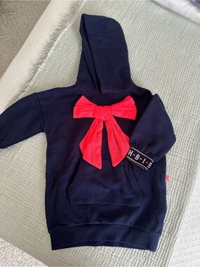Billieblush Navy Hoodie with Bright Pink Bow Accent